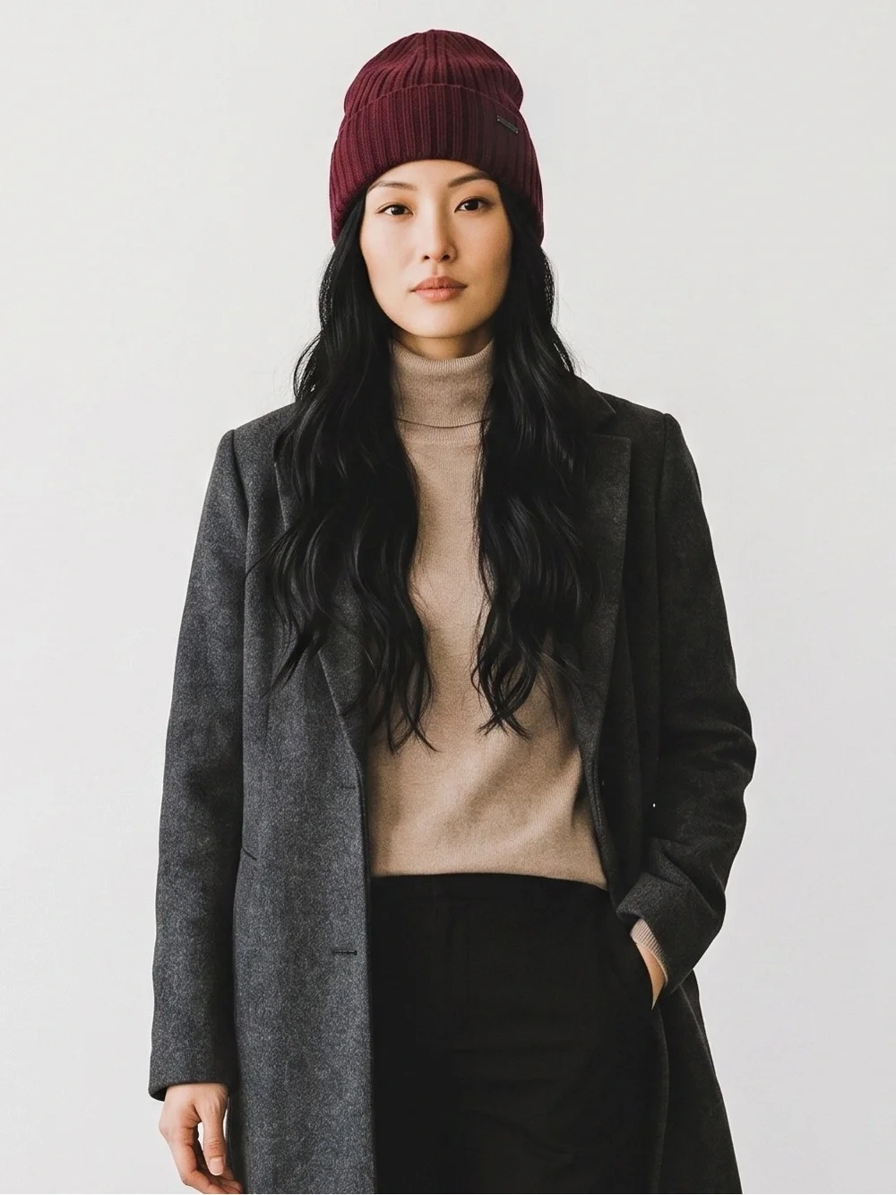 Michael Kors Burgundy Ribbed Knit Fleece-Lined Slouchy Beanie NWT